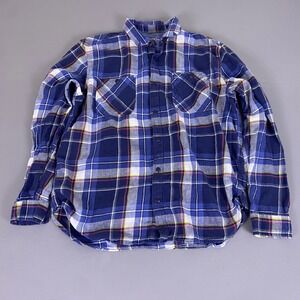 Gap 1969 Flannel Button Down Shirt Men's Size XL Blue Plaid Linen Cotton Blend